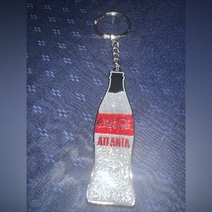 Coca Cola Atlanta Bottle Opener Keychain Glitter Soda Advertising Logo Keyring